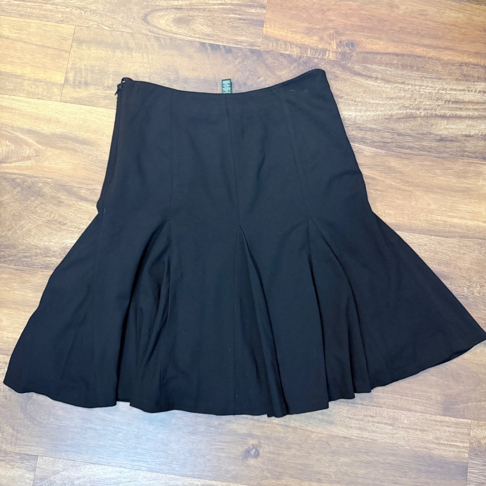Lauren Ralph Lauren Black Paneled A-Line Skirt Size 6 Side Zip Rayon Blend